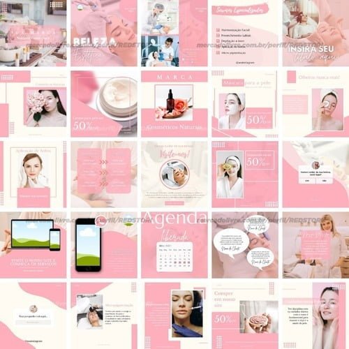 25 Artes Mídias Sociais Estética Beleza Editável Canva