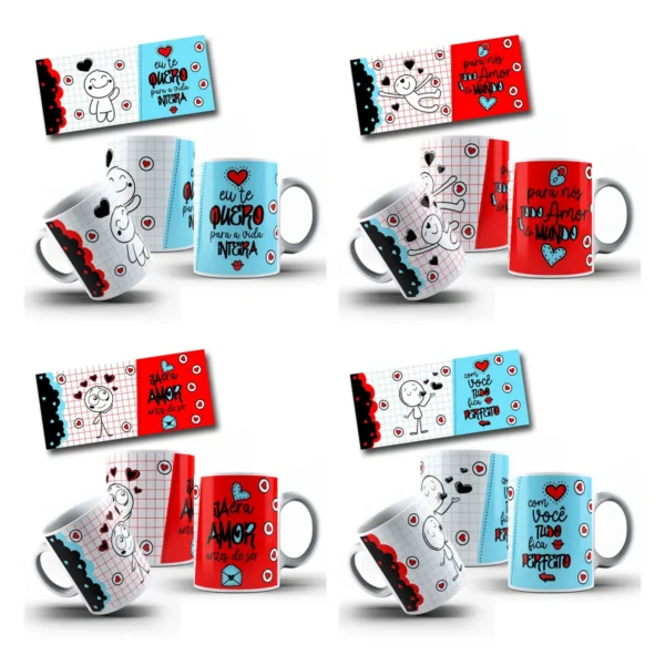 Estampas de Namorados para Camisas e Squeezes - Editável - Imagem 3