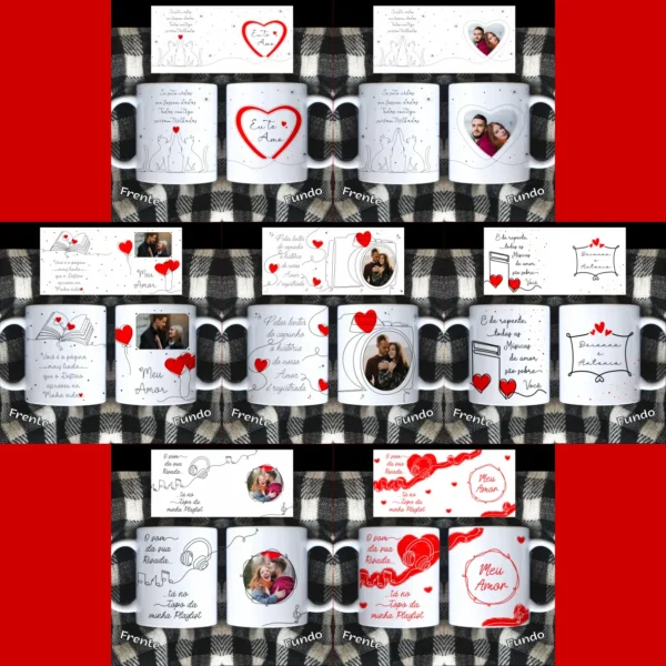 Kit Digital: 25 Layouts para Canecas de Namorados em Linhas - Imagem 4