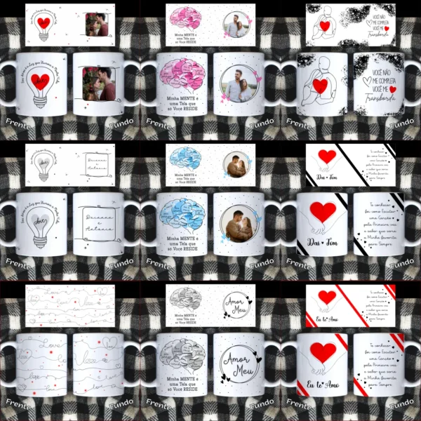 Kit Digital: 25 Layouts para Canecas de Namorados em Linhas - Imagem 2