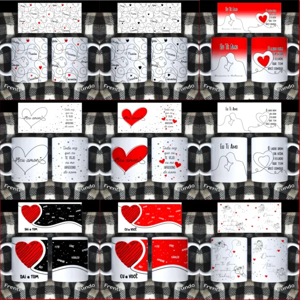 Kit Digital: 25 Layouts para Canecas de Namorados em Linhas - Imagem 3