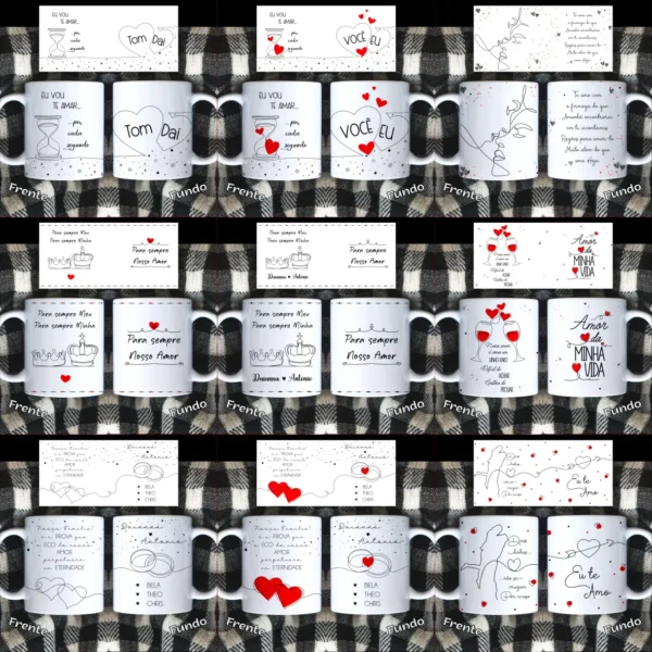 Kit Digital: 25 Layouts para Canecas de Namorados em Linhas - Imagem 5