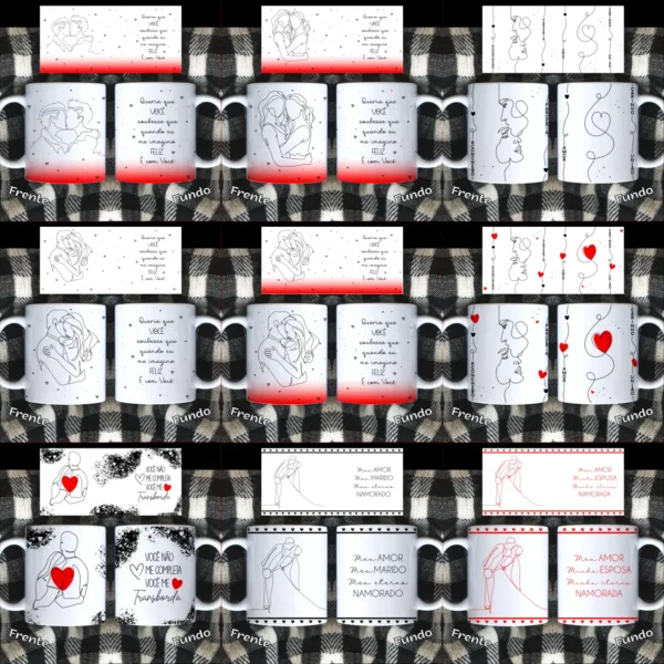 Kit Digital: 25 Layouts para Canecas de Namorados em Linhas - Imagem 6