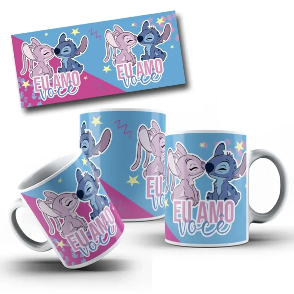 Kit de Arte para Caneca dos Namorados - Stitch e Angel - Imagem 2