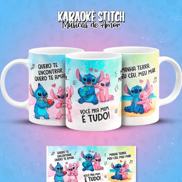 Estampas de Stitch para Canecas de Músicas Românticas - Imagem 8