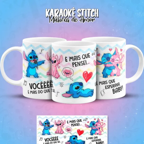 Estampas de Stitch para Canecas de Músicas Românticas - Imagem 2