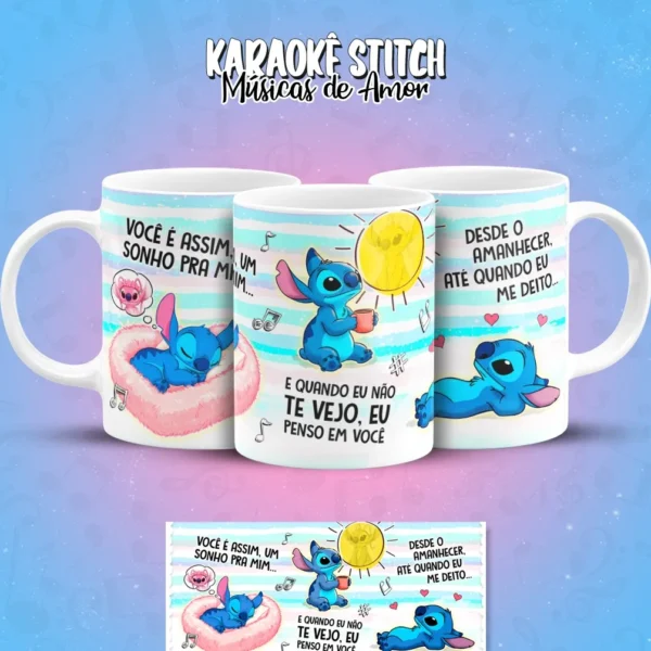 Estampas de Stitch para Canecas de Músicas Românticas - Imagem 5