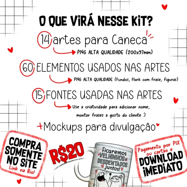 14 Estampas Criativas p/ Canecas Namorados Florks - Imagem 4
