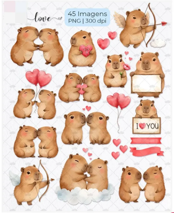 Dia dos Namorados com Capivara - Kit PNG Personalizado - Imagem 7