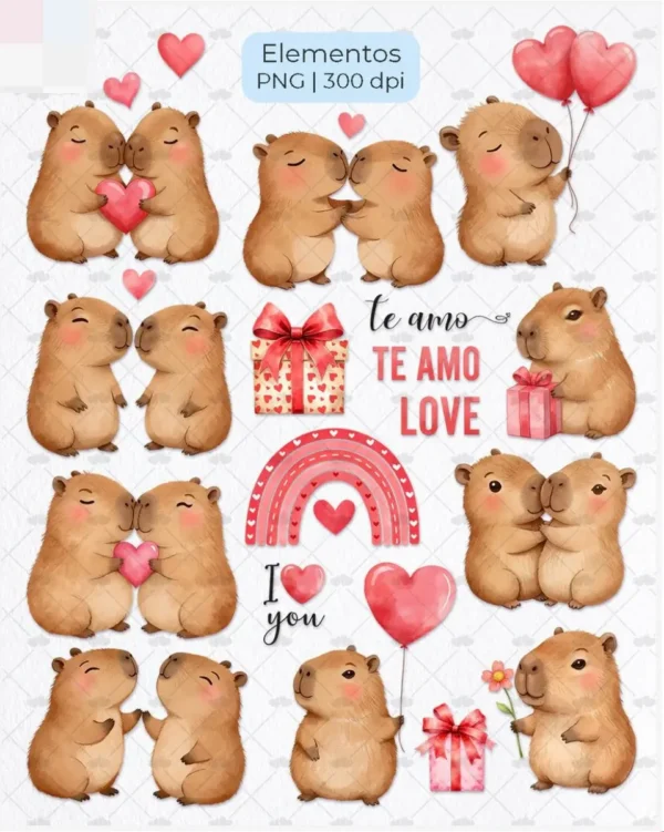 Dia dos Namorados com Capivara - Kit PNG Personalizado - Imagem 8