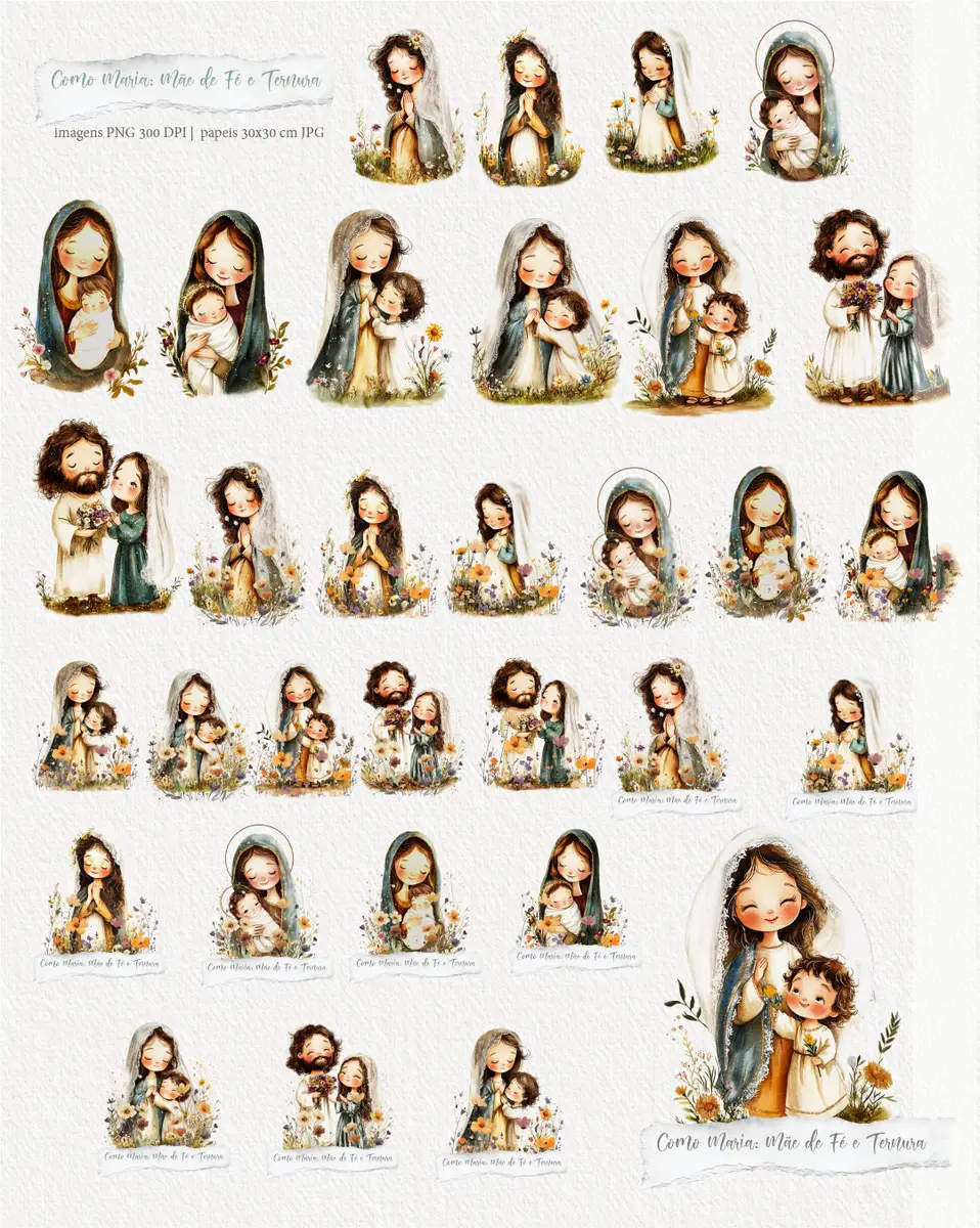 Kit de Arte Maria Mãe de Fé - Tons Aquarelados PNG 2 Kit de Arte Maria Mãe de Fé - Tons Aquarelados PNG - Imagem 2