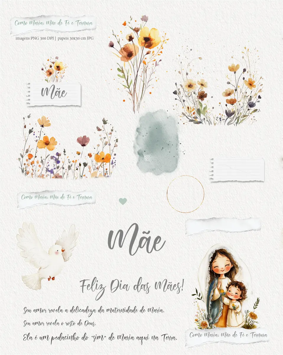 Kit de Arte Maria Mãe de Fé - Tons Aquarelados PNG 3 Kit de Arte Maria Mãe de Fé - Tons Aquarelados PNG - Imagem 3