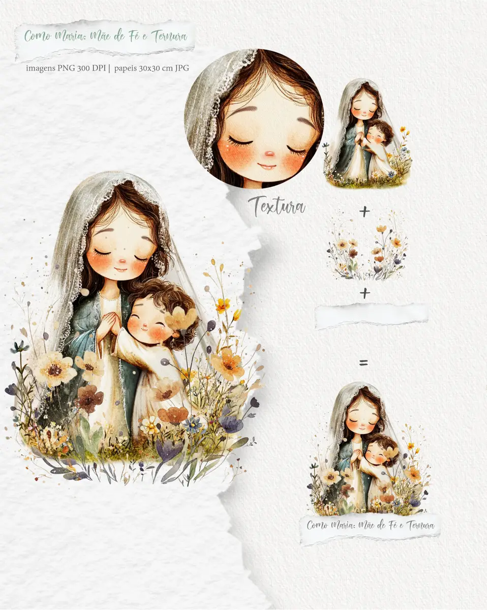 Kit de Arte Maria Mãe de Fé - Tons Aquarelados PNG 4 Kit de Arte Maria Mãe de Fé - Tons Aquarelados PNG - Imagem 4