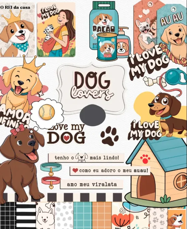 Pacote Digital Pets - Ilustrações de Cachorros e Gatos PNG - Imagem 2