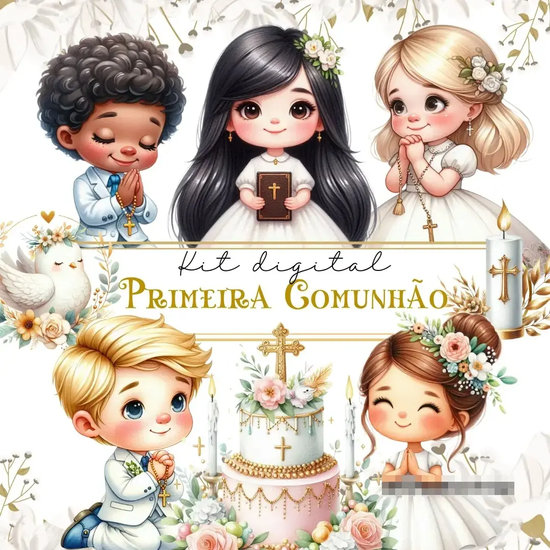 Kit Digital PNG Primeira Comunhao para Convites e Lembrancinhas 1 Kit Digital PNG Primeira Comunhao para Convites e Lembrancinhas