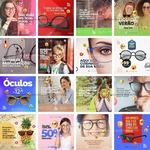 44 Artes Mídias Sociais Óticas Editável Canva