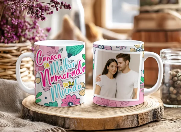 5 Designs Editáveis p/ Sublimação Canecas Dia dos Namorados