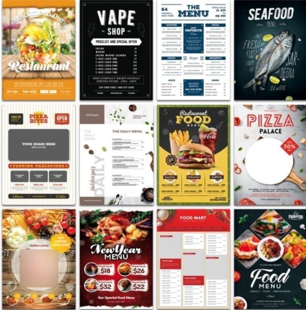 500 Artes Cardápios Menus Editávieis Psd Photoshop + Brinde