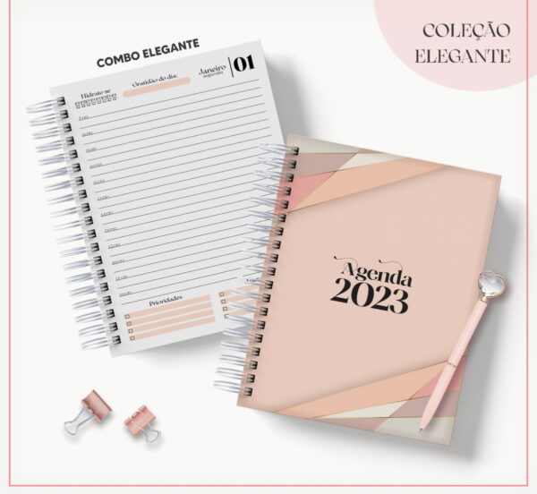 agenda 2023 rosa com formas geometricas arquivo digital encadernacao