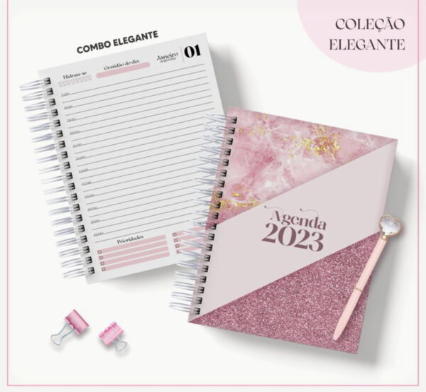 agenda 2023 rosa com glitter arquivo digital personalizacao