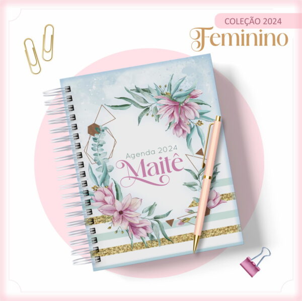 agenda 2024 floral azul gold arquivo digital agendas 2024