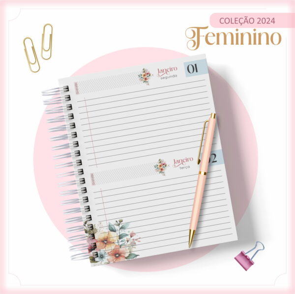 Agenda 2024 Floral e Rosa - Arquivo Digital - Imagem 3