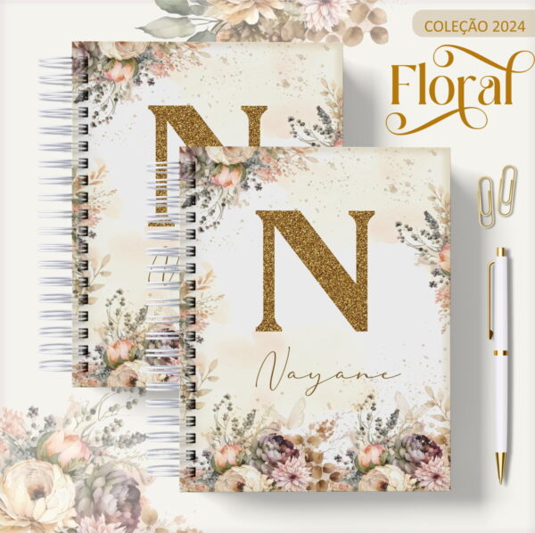 agenda 2024 floral gold arquivo digital scrapbook