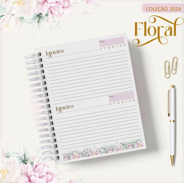 Agenda 2024 Floral Rosa - Arquivo Digital