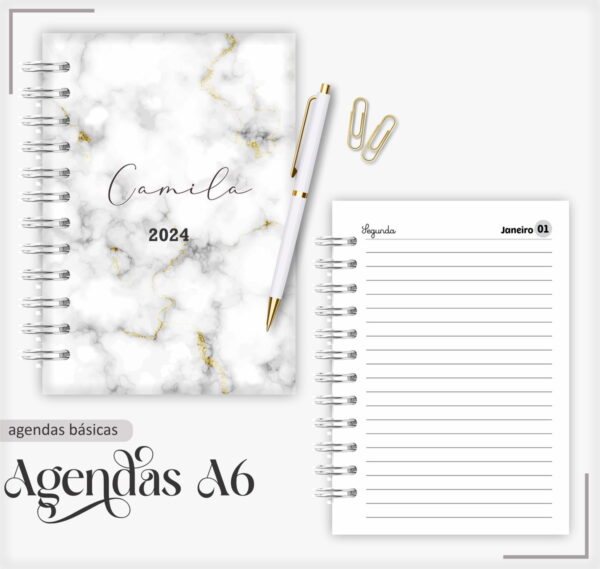 agenda 2024 marble cinza arquivo digital personalizacao