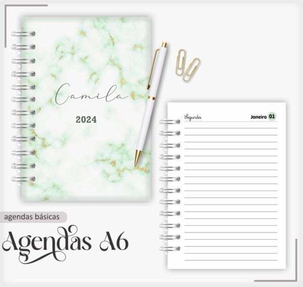 agenda 2024 marble verde arquivo digital organizacao pessoal 2024