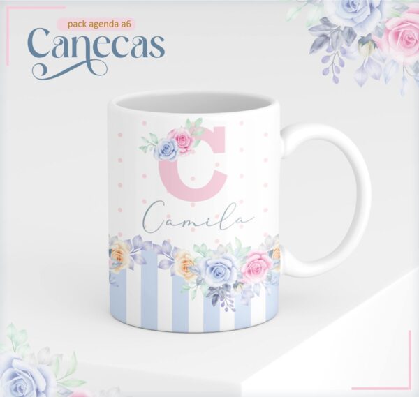 Agenda A6 Floral Rosa com Azul - Arquivo Digital - Imagem 2