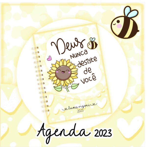 agenda datada 2023 girassol amarelo arquivo digital papelaria