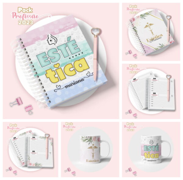 agenda estetica feminina arquivo digital papelaria personalizada