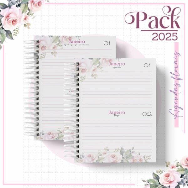 Agenda Feminina Floral Minimalista 2025 - Arquivo Digital