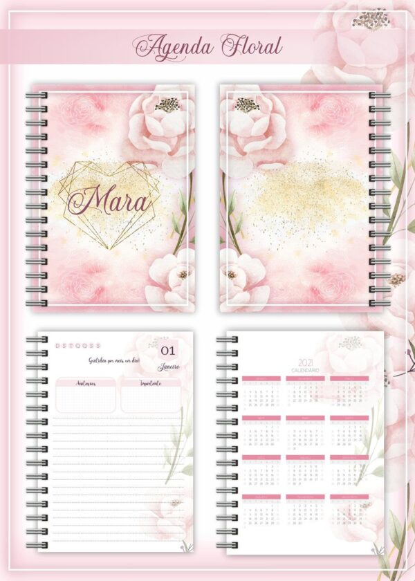 agenda floral 1 arquivo digital personalizacao