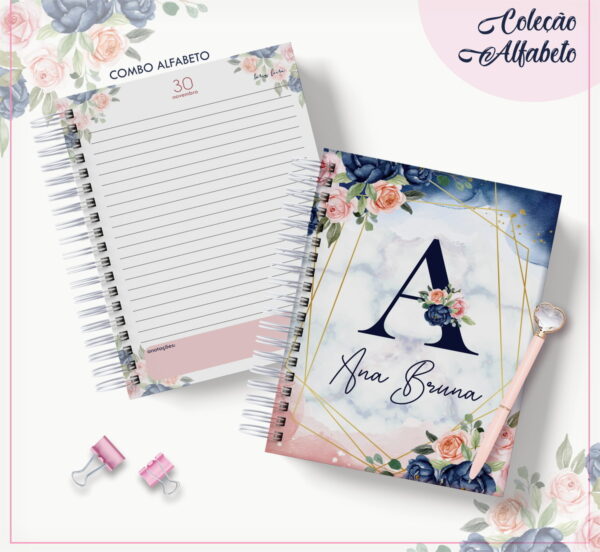 agenda floral azul datada 2023 arquivo digital arquivo encadernacao 1