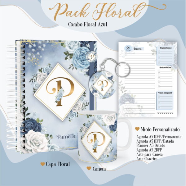 agenda floral azul escuro arquivo digital colecao 2023