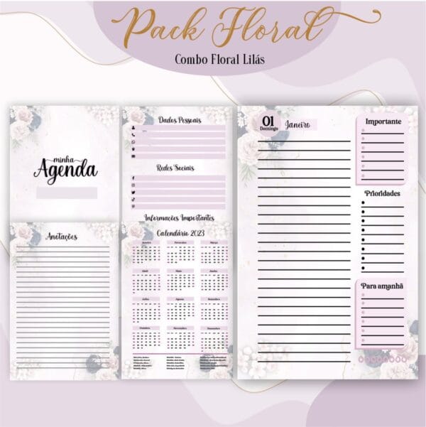 Agenda Floral Lilás 2023 - Arquivo Digital