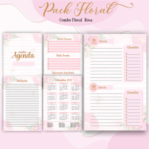 Agenda Floral Rosa 2023 - Arquivo Digital - Imagem 2