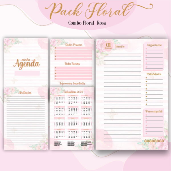 Agenda Floral Rosa 2023 - Arquivo Digital - Imagem 3