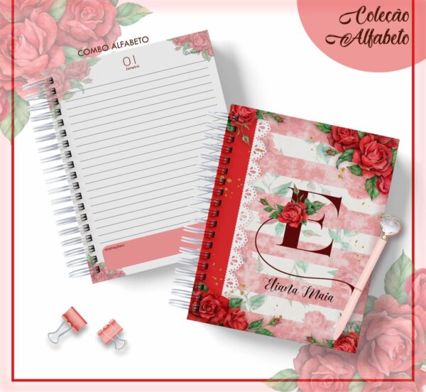 agenda floral vermelho datada 2023 arquivo digital papel e cia