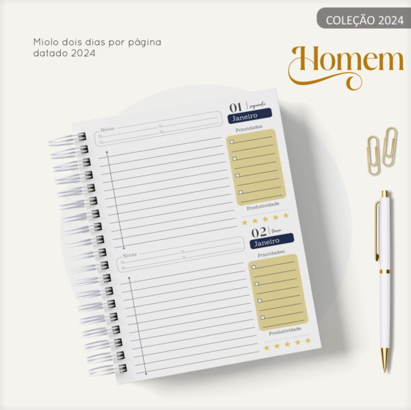 Agenda Masculina Azul e Dourado- Arquivo Digital - Imagem 2