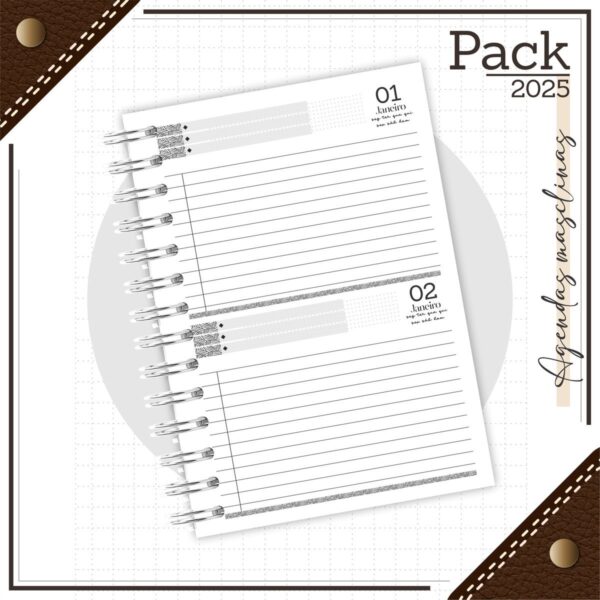Agenda Masculina Couro Preto 2025 - Arquivo Digital - Imagem 3