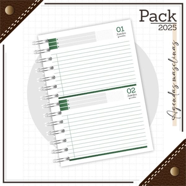 Agenda Masculina Couro Verde 2025 - Arquivo Digital
