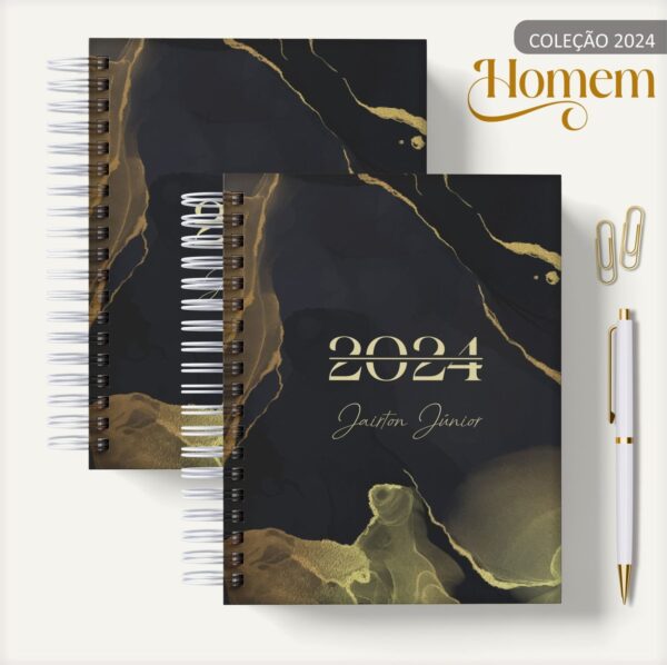 agenda masculina marble amarelo arquivo digital papelaria