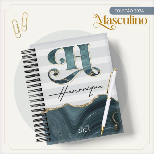 agenda masculina marmore azul e listra arquivo digital personalizacao