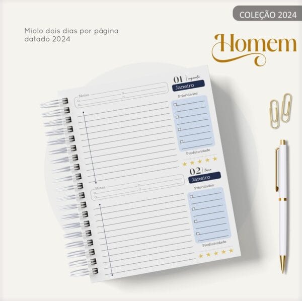 Agenda Masculina Quadrinho Azul e Branco - Arquivo Digital