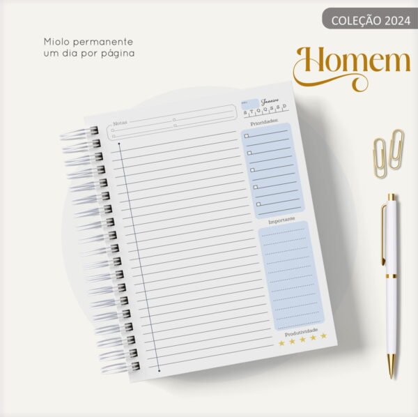 Agenda Masculina Quadrinho Azul e Branco - Arquivo Digital - Imagem 3