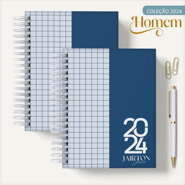 agenda masculina quadrinho azul e branco arquivo digital personalizacao