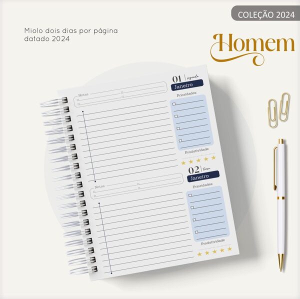 Agenda Masculina Quadrinho Azul e Branco - Arquivo Digital - Imagem 2
